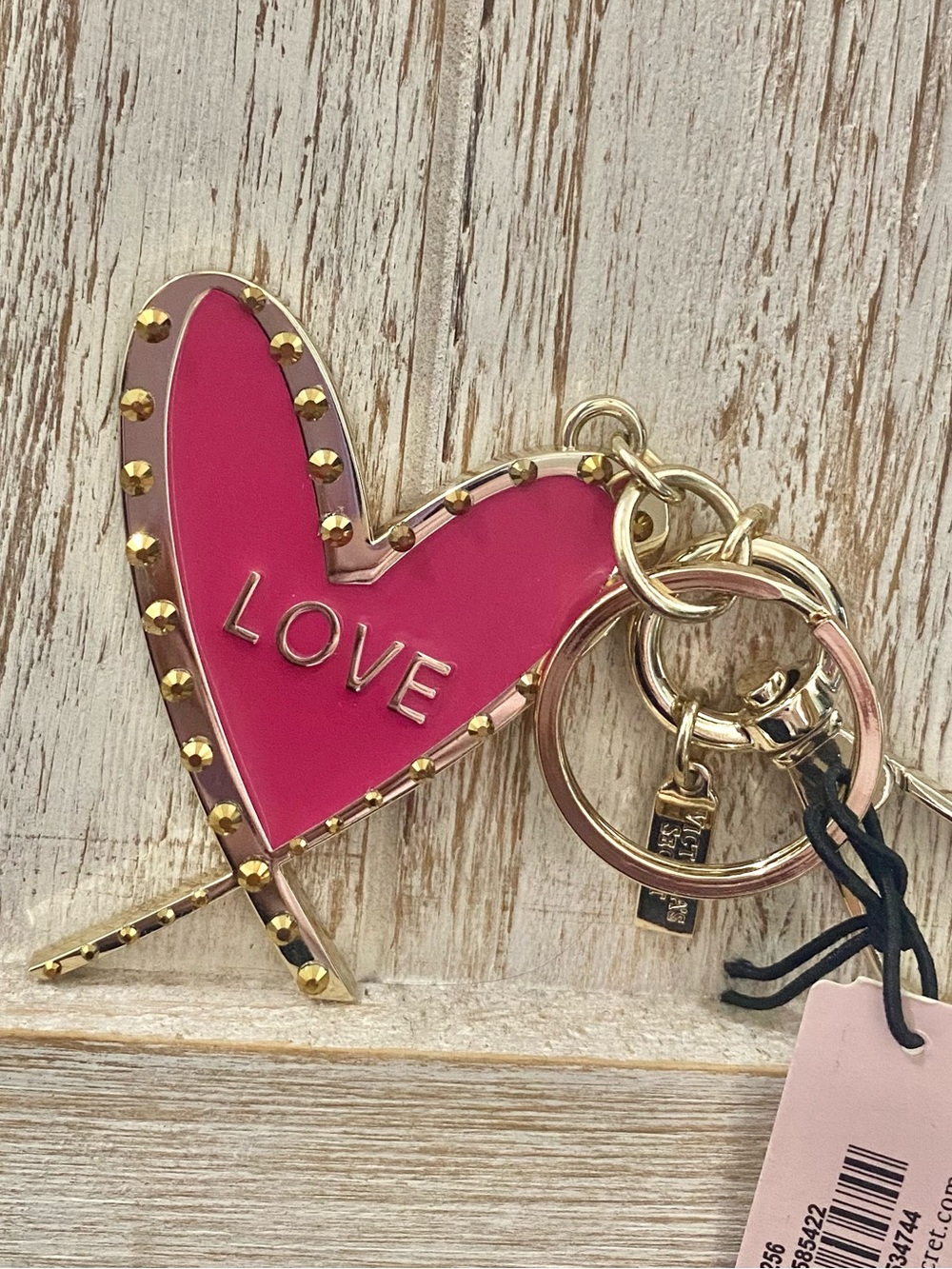 Pink Heart 'LOVE' Keychain Charm - Gold Accents